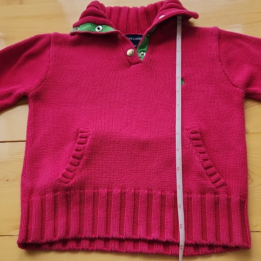 Vintage Ralph Lauren Hot Pink Girl's Neon Green Pony Turtleneck Sweater 4T